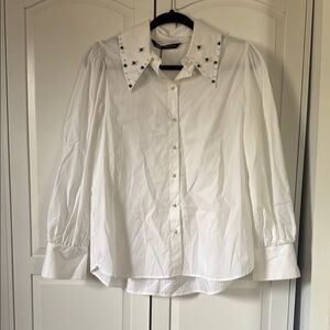 Zara White Shirt with Embellished Collar